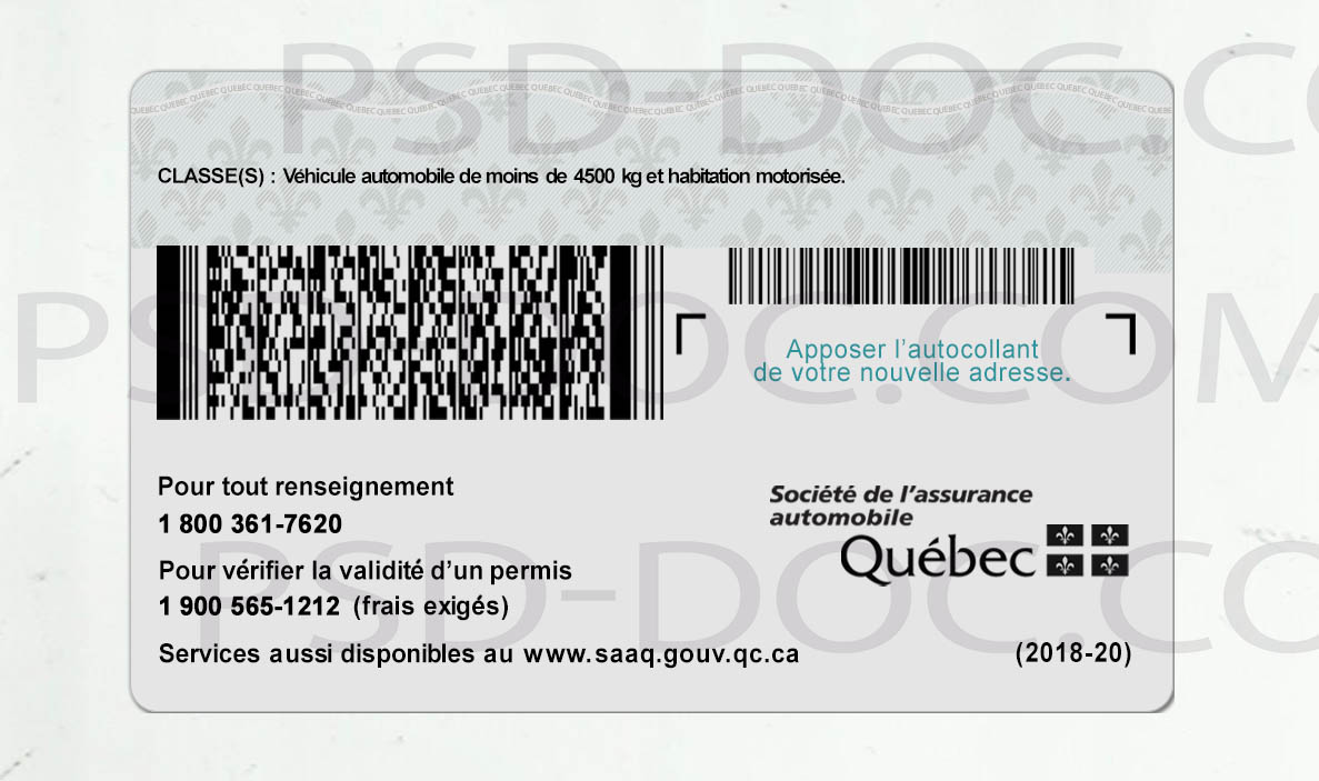 Canada Quebec Driver License front + back - PSD Store