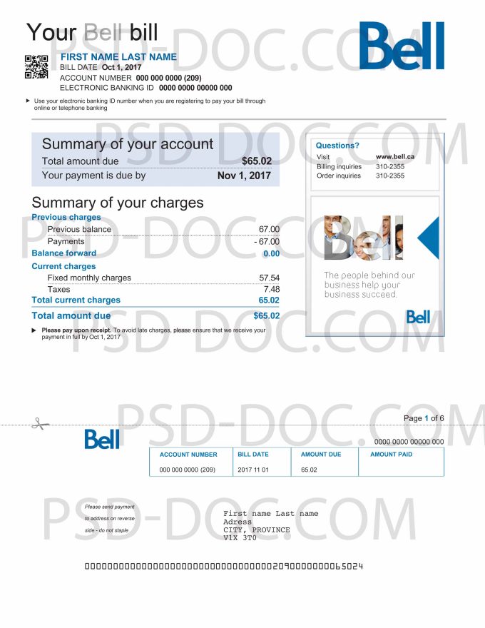 Utility bill Bell - Canada - PSD Store