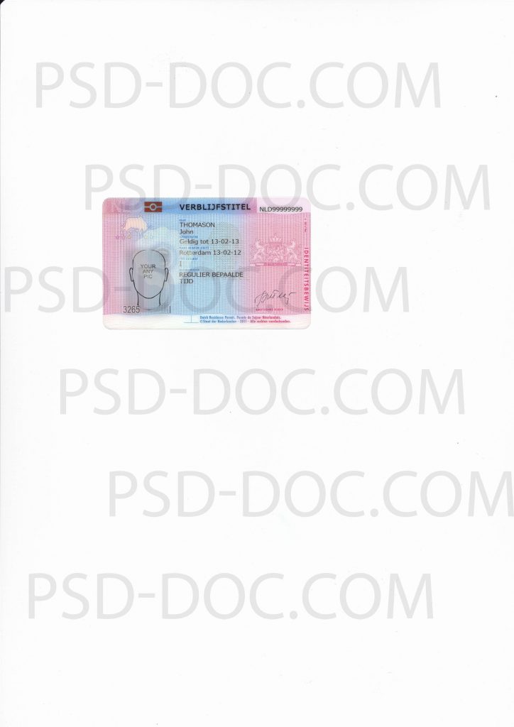 Residence Permit Netherlands front side - PSD Store