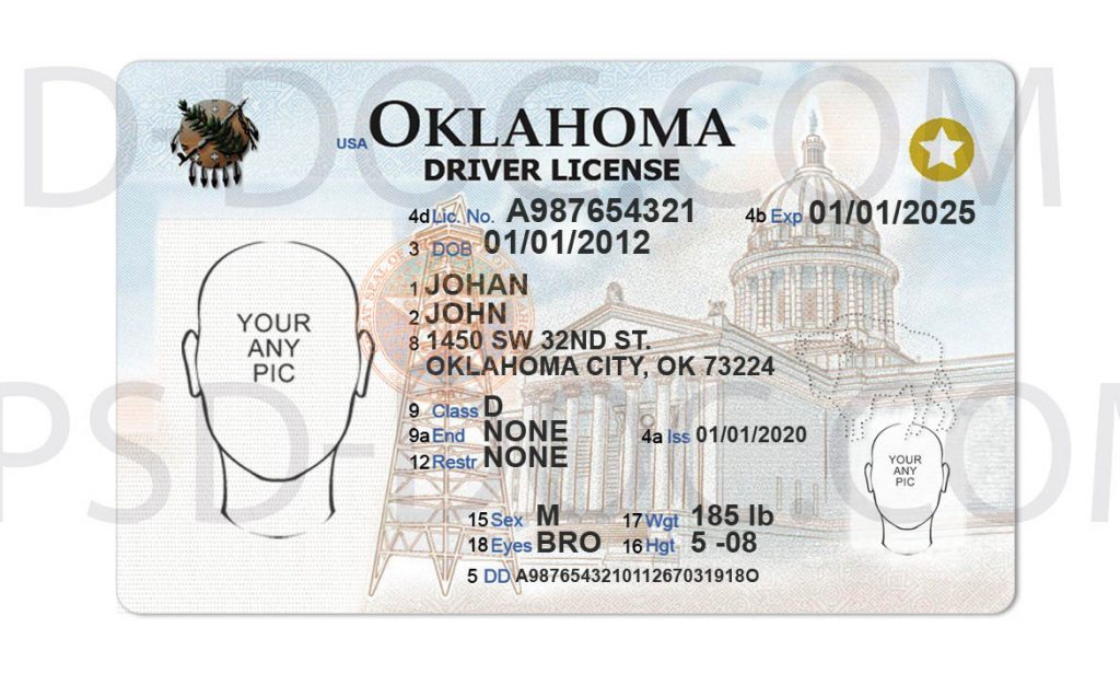 USA Oklahoma Driver License front side - PSD Store