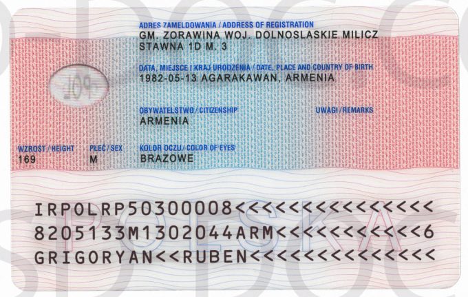 Residence Permit Poland front + back - PSD Store