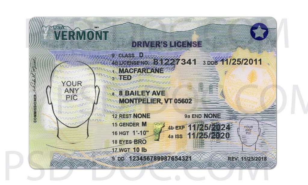 USA Vermont Driver License front + back PSD Store