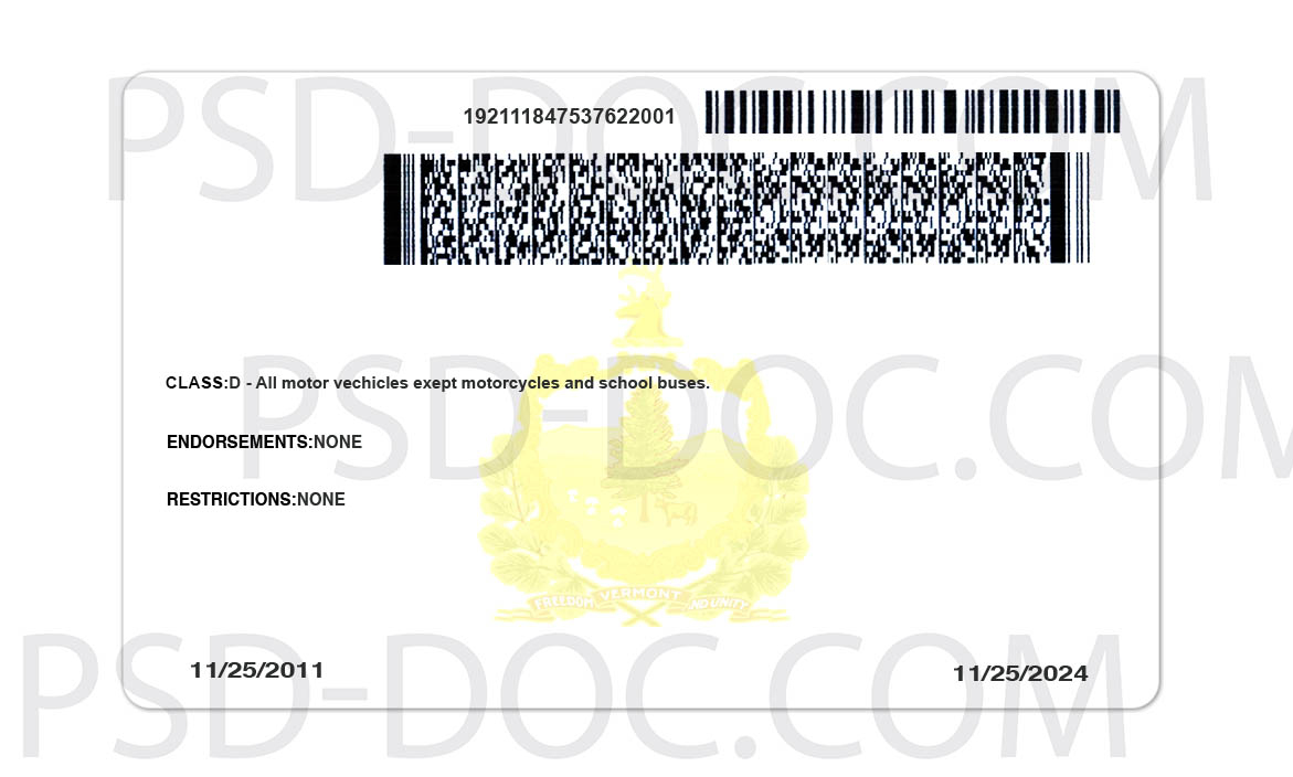 USA Vermont Driver License front + back PSD Store