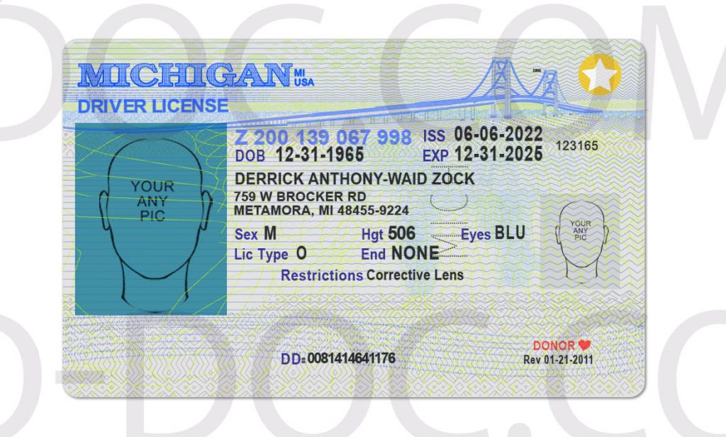 USA Michigan Driver License Front Back Sides PSD Store