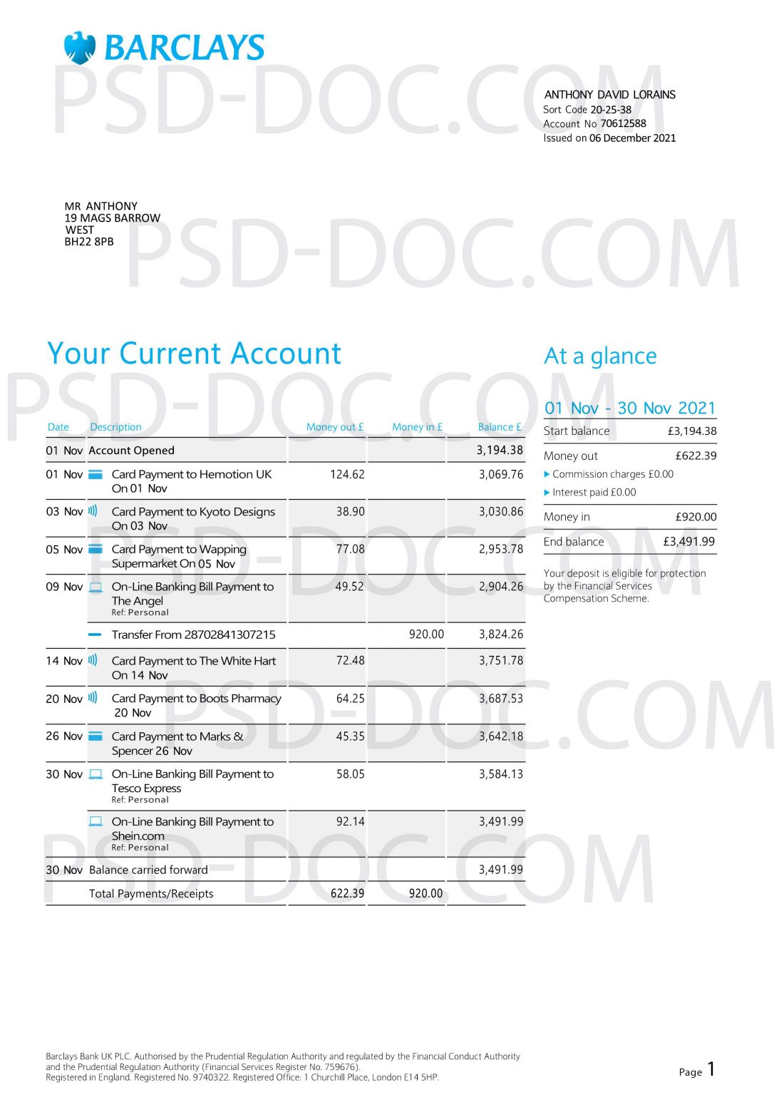 Bank Statement Uk Barclays Psd Store