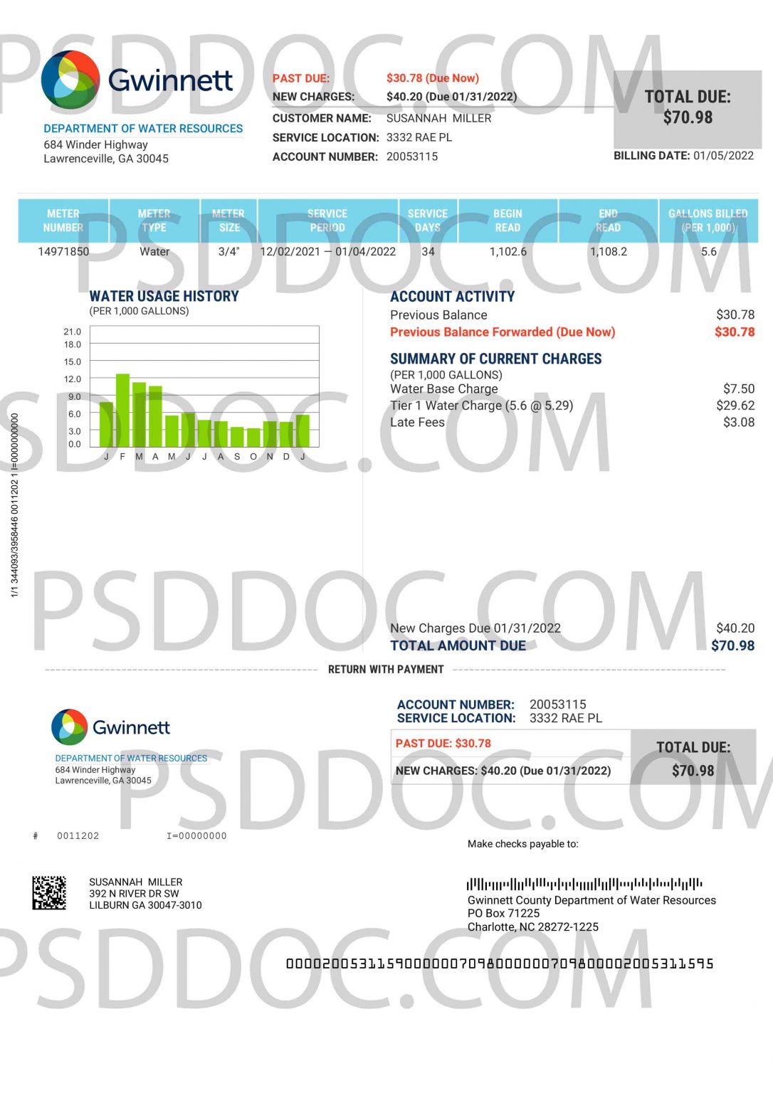 Utility bill USA (water) PSD Store