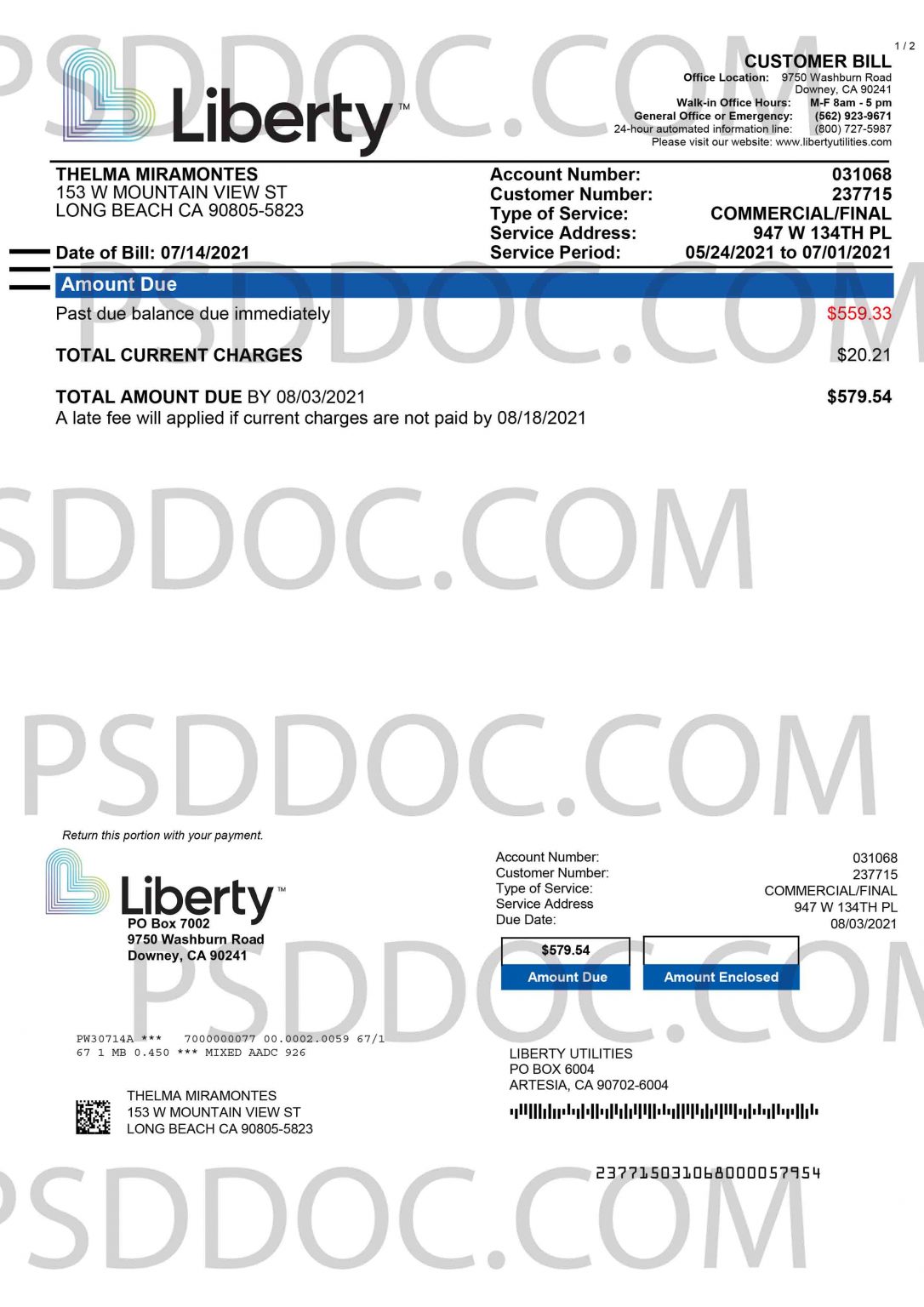 utility-bill-usa-liberty-water-psd-store