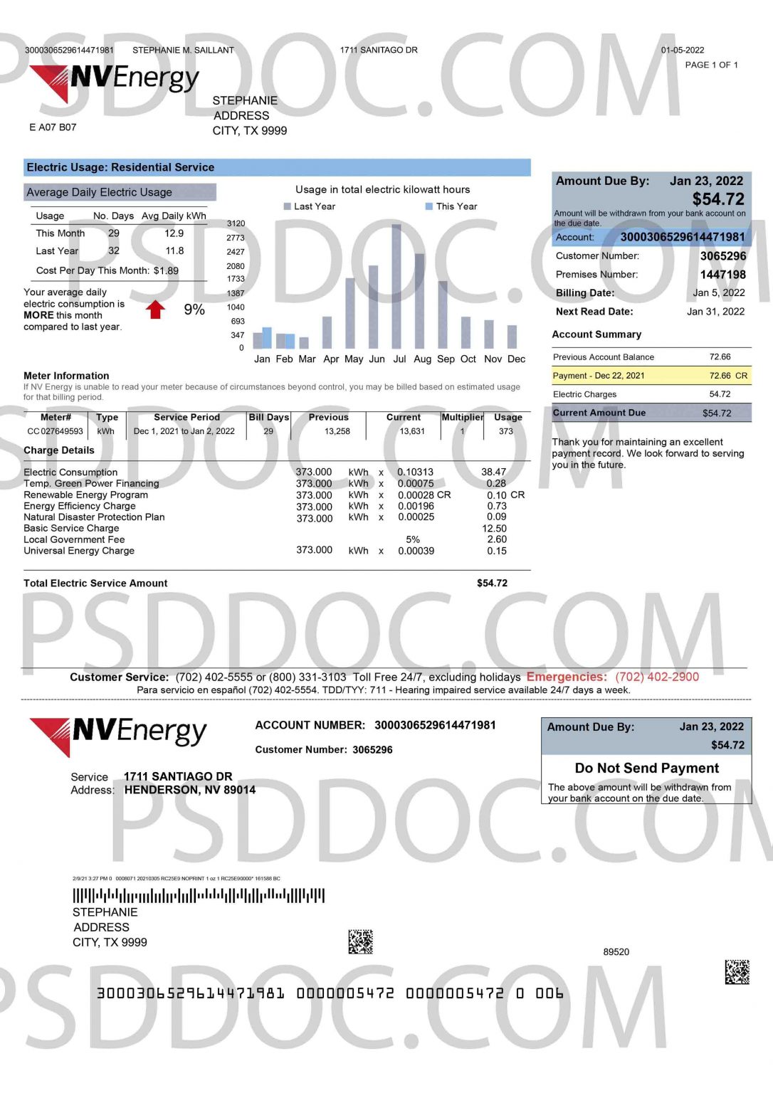 Utility bill USA NV Energy (energy) PSD Store