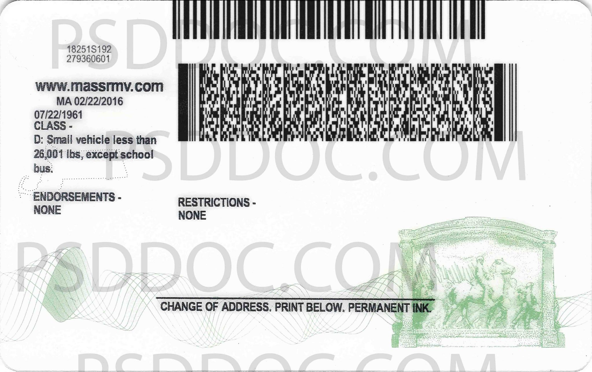 USA Massachusetts Driver License Front Back Sides PSD Store