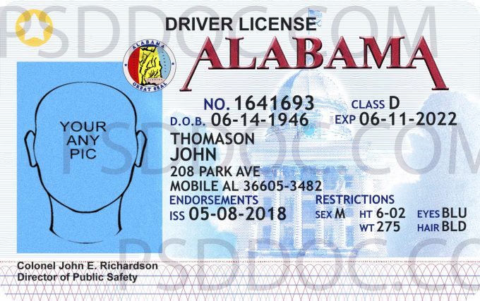 USA Alabama Driver License front back sides - PSD Store