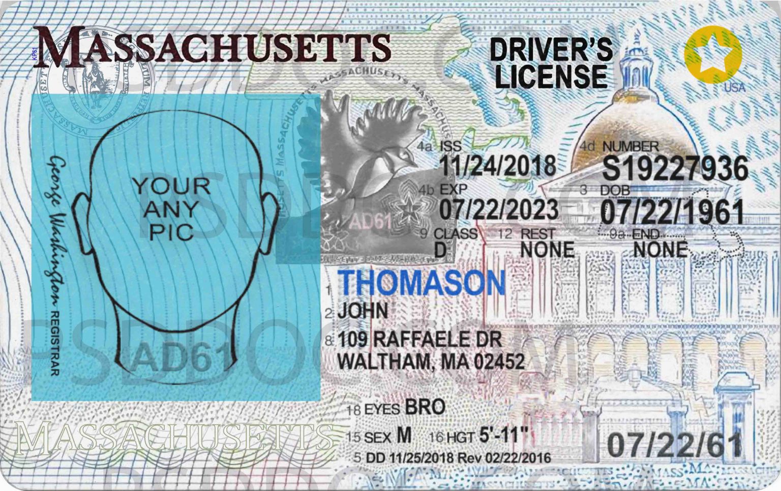 USA Massachusetts Driver License Front Back Sides - PSD Store