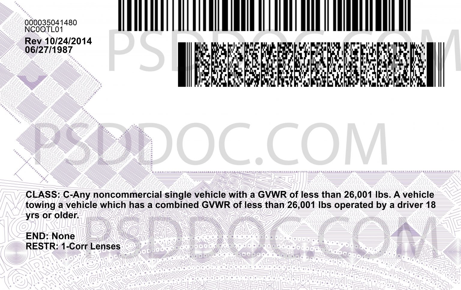 USA North Carolina Driver License front back sides - PSD Store