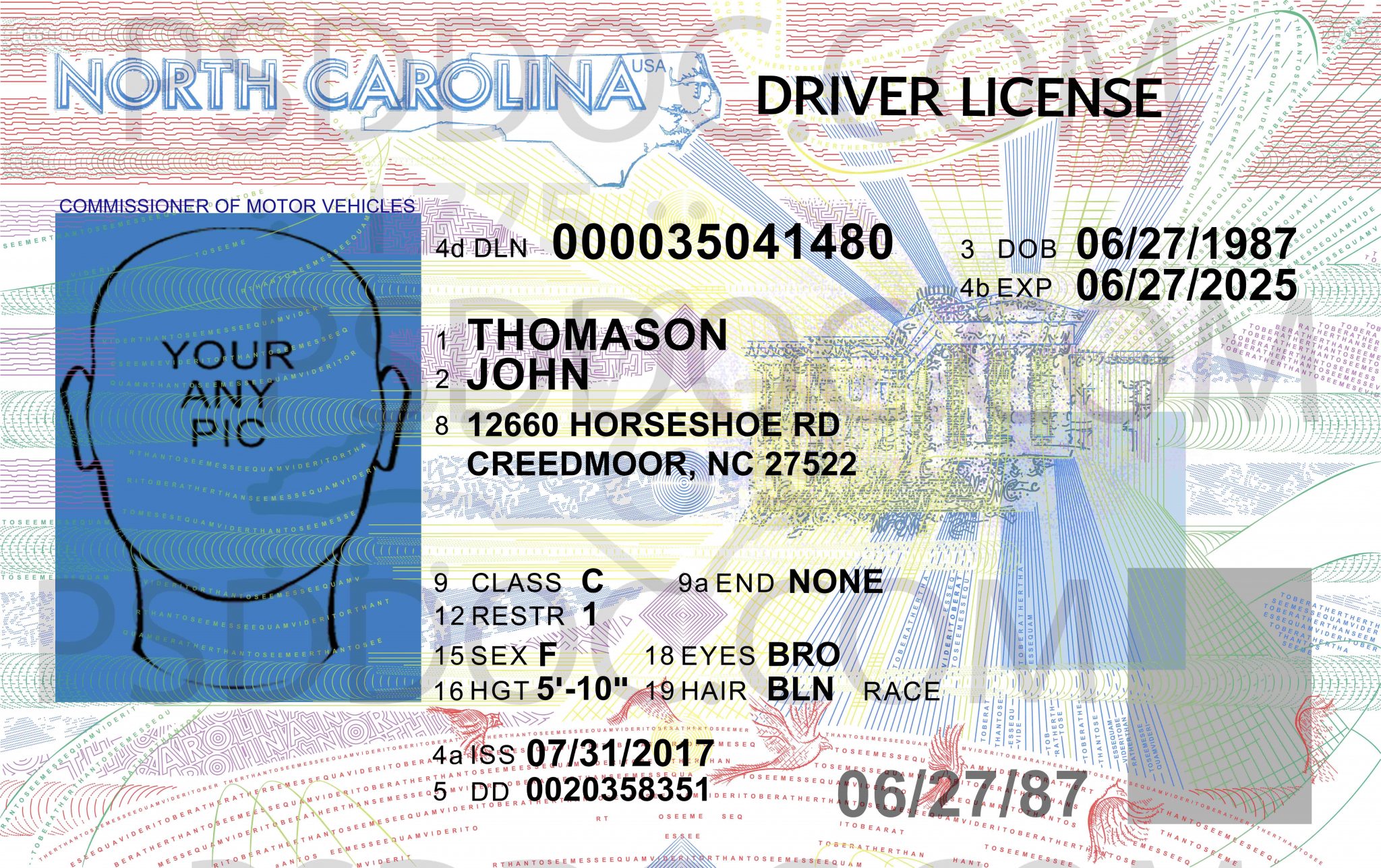 USA North Carolina Driver License Front Back Sides PSD Store