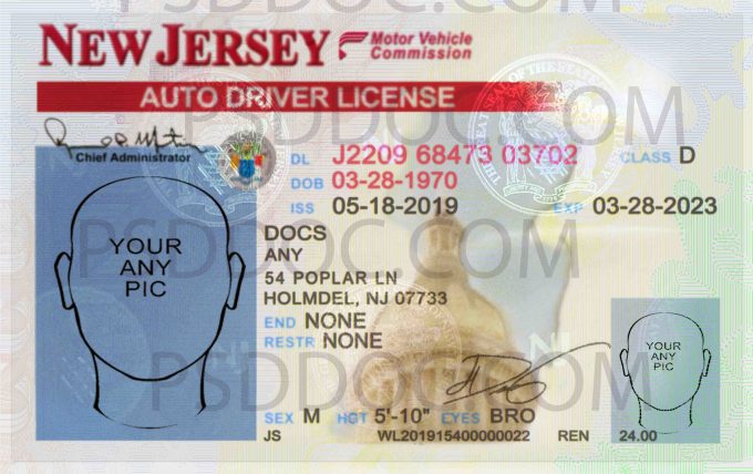 USA New Jersey Driver License front back sides - PSD Store