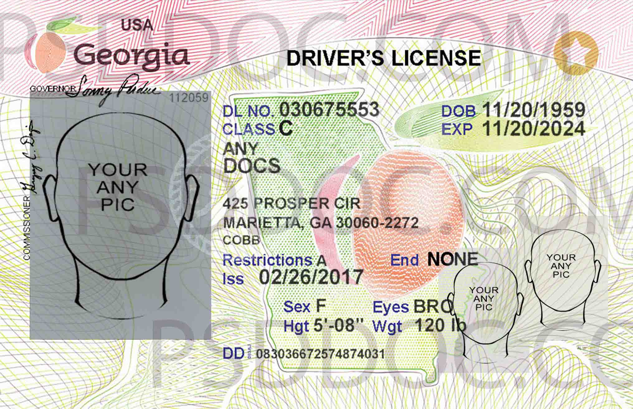 USA Georgia Driver License Front Back Sides PSD Store