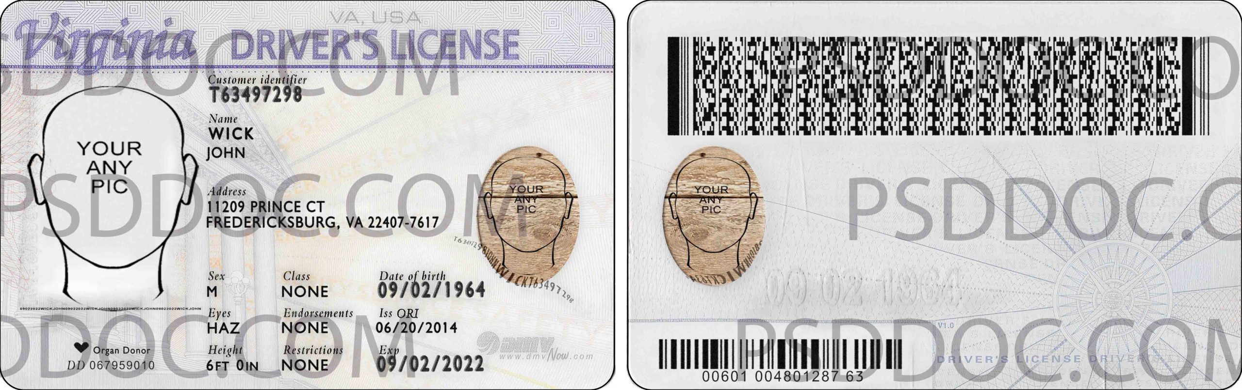 USA Virginia Driver License Front Back Sides PSD Store